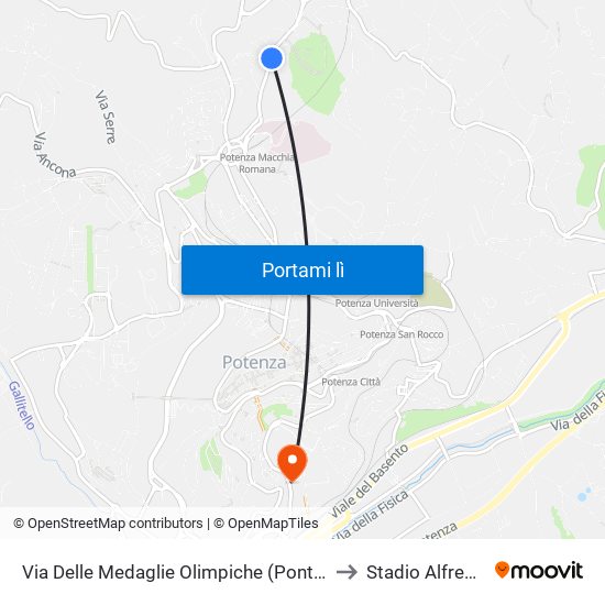 Via Delle Medaglie Olimpiche (Ponte Macchia Romana) to Stadio Alfredo Viviani map
