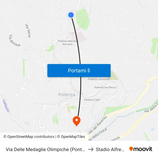 Via Delle Medaglie Olimpiche (Ponte Macchia Romana) to Stadio Alfredo Viviani map