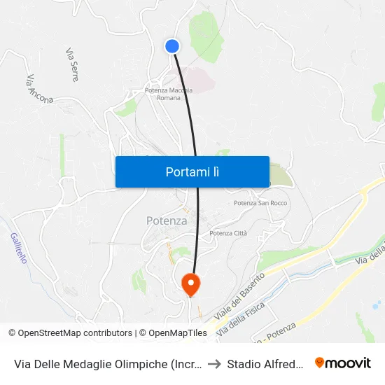 Via Delle Medaglie Olimpiche (Incr. Via Consolini) to Stadio Alfredo Viviani map