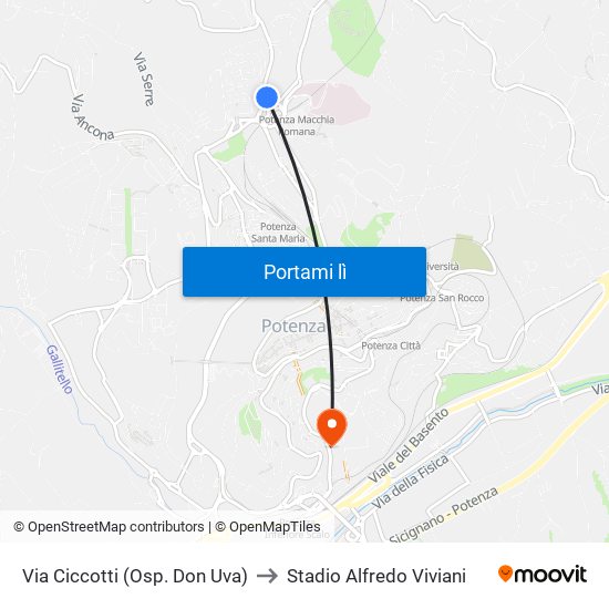 Via Ciccotti (Osp. Don Uva) to Stadio Alfredo Viviani map