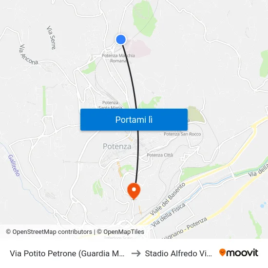Via Potito Petrone (Guardia Medica) to Stadio Alfredo Viviani map