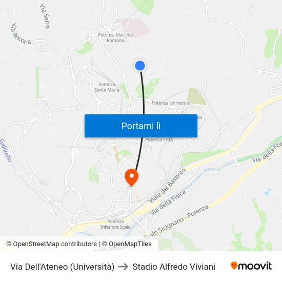 Via Dell'Ateneo (Università) to Stadio Alfredo Viviani map