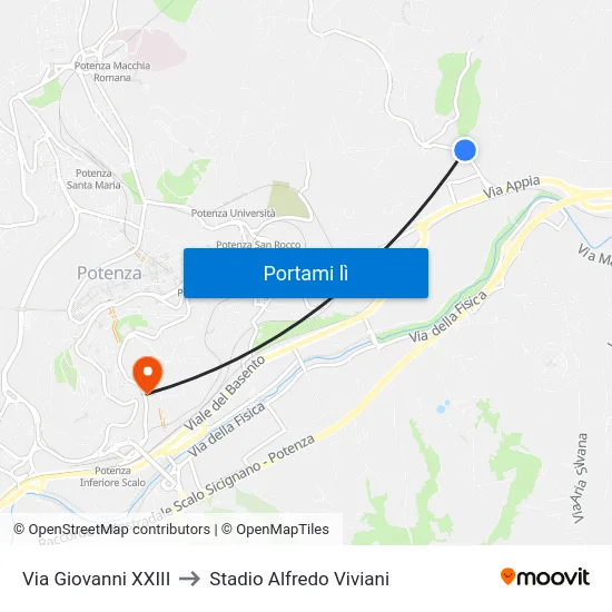 Via Giovanni XXIII to Stadio Alfredo Viviani map