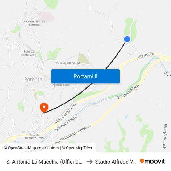 S. Antonio La Macchia (Uffici Comunali) to Stadio Alfredo Viviani map