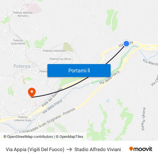 Via Appia (Vigili Del Fuoco) to Stadio Alfredo Viviani map