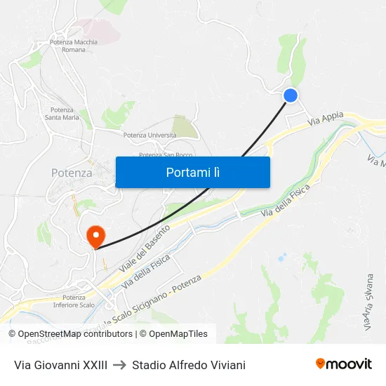 Via Giovanni XXIII to Stadio Alfredo Viviani map