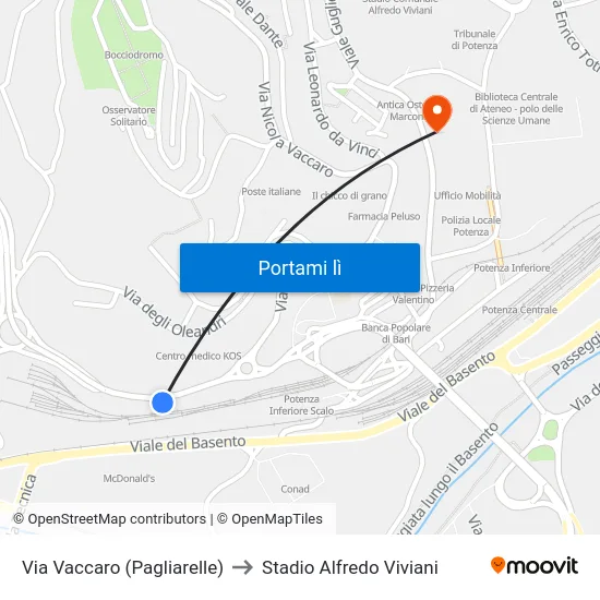 Via Vaccaro (Pagliarelle) to Stadio Alfredo Viviani map