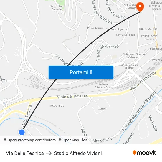 Via Della Tecnica to Stadio Alfredo Viviani map