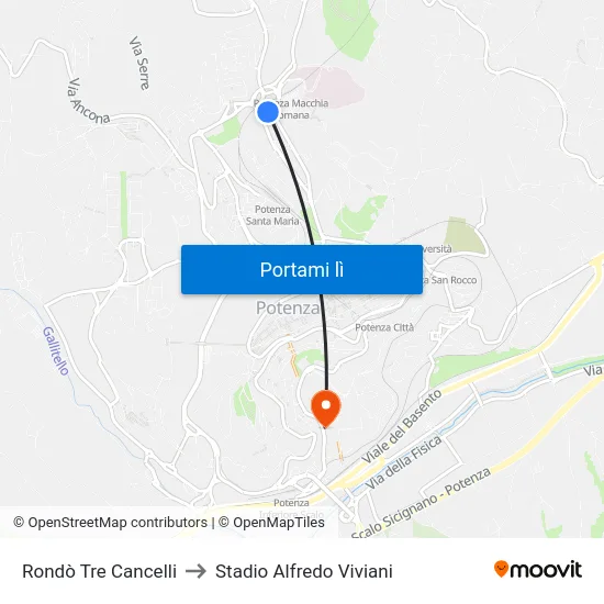 Rondò Tre Cancelli to Stadio Alfredo Viviani map