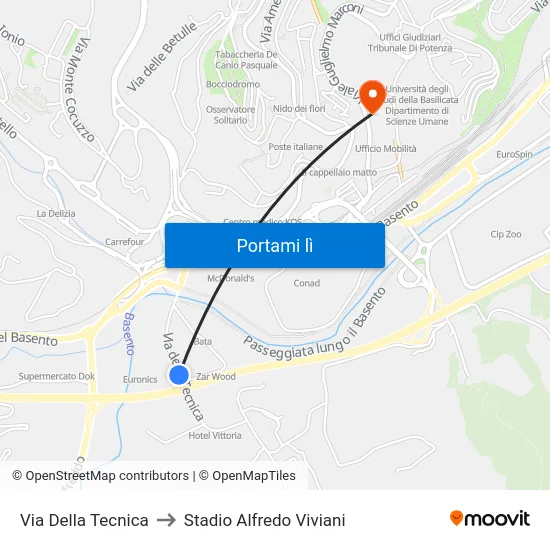 Via Della Tecnica to Stadio Alfredo Viviani map