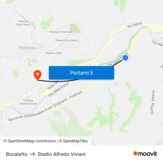 Bucaletto to Stadio Alfredo Viviani map