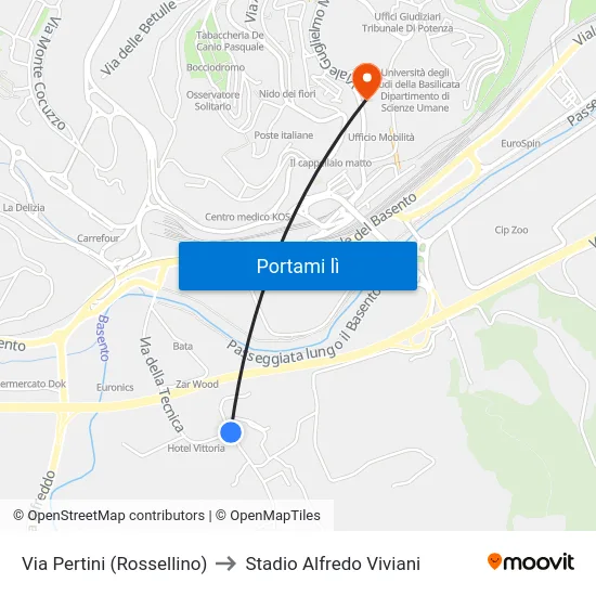 Via  Pertini (Rossellino) to Stadio Alfredo Viviani map