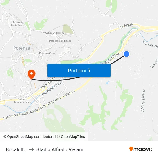 Bucaletto to Stadio Alfredo Viviani map