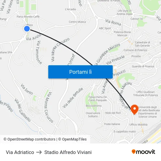 Via Adriatico to Stadio Alfredo Viviani map