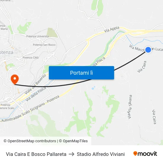 Via Caira E Bosco Pallareta to Stadio Alfredo Viviani map
