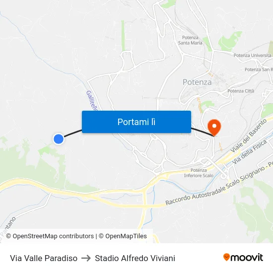 Via Valle Paradiso to Stadio Alfredo Viviani map