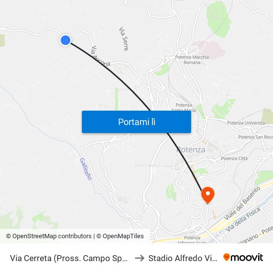 Via Cerreta (Pross. Campo Sportivo) to Stadio Alfredo Viviani map