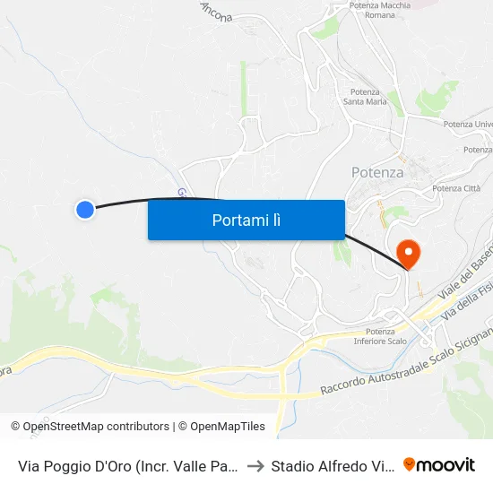 Via Poggio D'Oro (Incr. Valle Paradiso) to Stadio Alfredo Viviani map