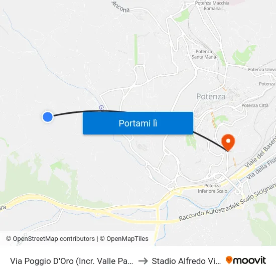 Via Poggio D'Oro (Incr. Valle Paradiso) to Stadio Alfredo Viviani map