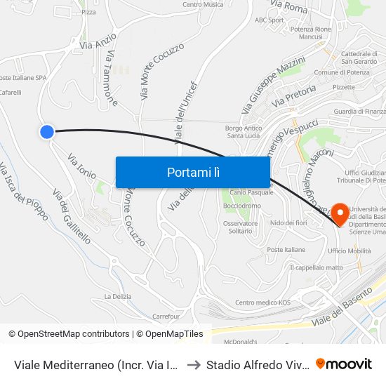 Viale Mediterraneo (Incr. Via Ionio) to Stadio Alfredo Viviani map