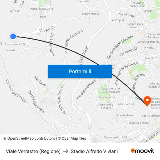 Viale Verrastro (Regione) to Stadio Alfredo Viviani map