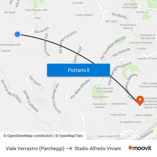 Viale Verrastro (Parcheggi) to Stadio Alfredo Viviani map