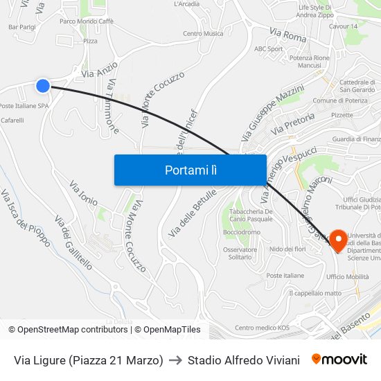 Via Ligure (Piazza 21 Marzo) to Stadio Alfredo Viviani map