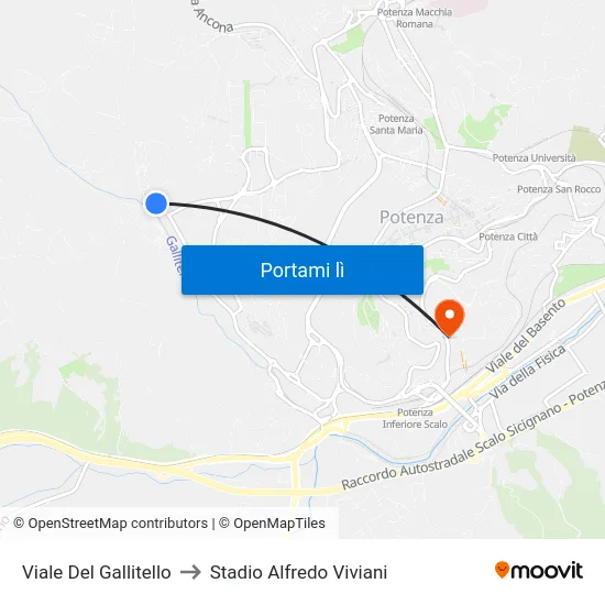 Viale Del Gallitello to Stadio Alfredo Viviani map