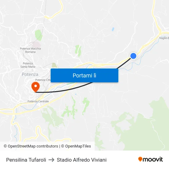 Pensilina Tufaroli to Stadio Alfredo Viviani map