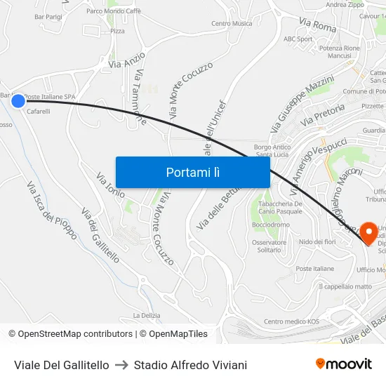 Viale Del Gallitello to Stadio Alfredo Viviani map