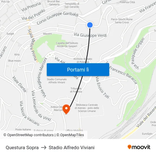 Questura Sopra to Stadio Alfredo Viviani map