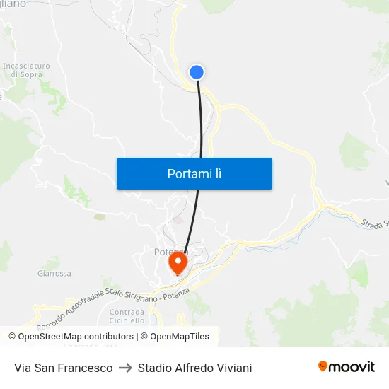 Via San Francesco to Stadio Alfredo Viviani map