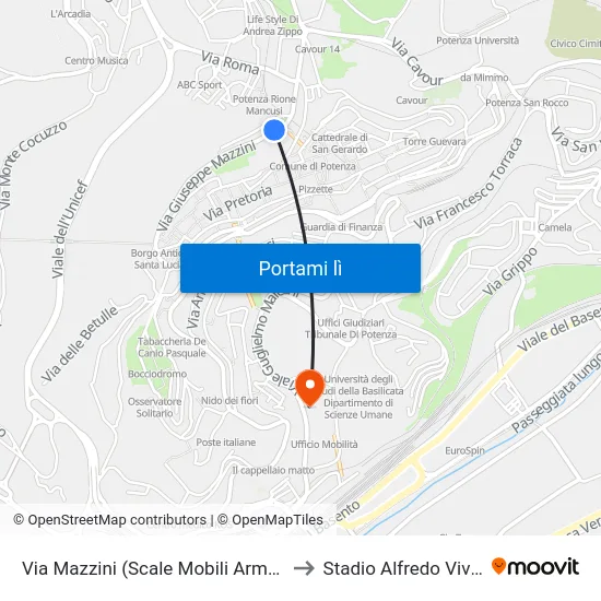 Via Mazzini (Scale Mobili Armellini) to Stadio Alfredo Viviani map