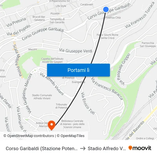 Corso Garibaldi (Stazione Potenza Città) to Stadio Alfredo Viviani map