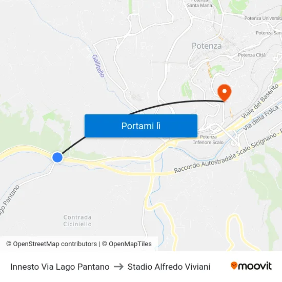 Innesto Via Lago Pantano to Stadio Alfredo Viviani map