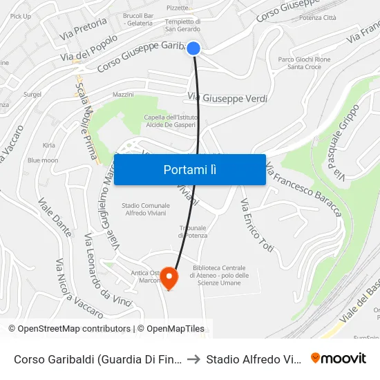 Corso Garibaldi (Guardia Di Finanza) to Stadio Alfredo Viviani map