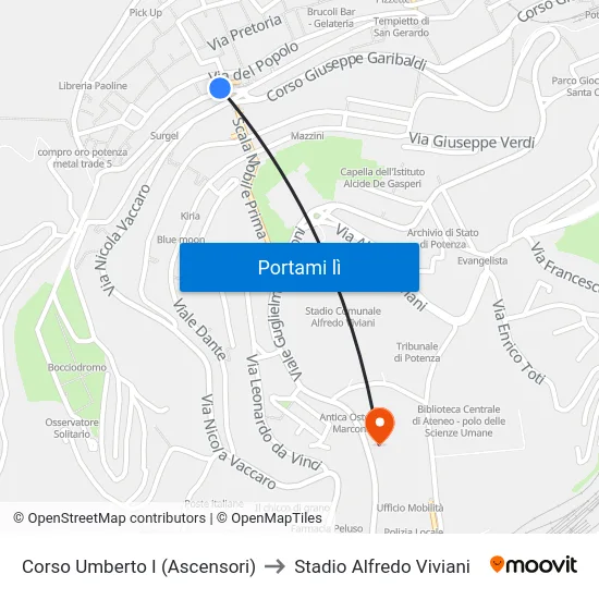 Corso Umberto I (Ascensori) to Stadio Alfredo Viviani map