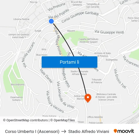 Corso Umberto I (Ascensori) to Stadio Alfredo Viviani map