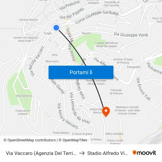Via Vaccaro (Agenzia Del Territorio) to Stadio Alfredo Viviani map