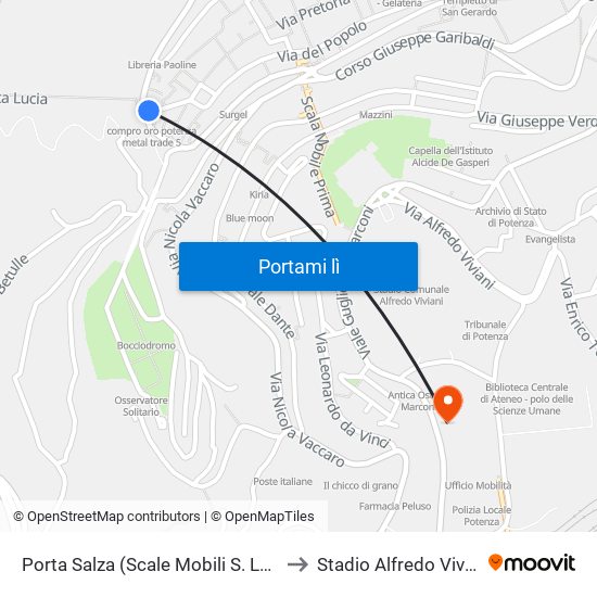 Porta Salza (Scale Mobili S. Lucia) to Stadio Alfredo Viviani map