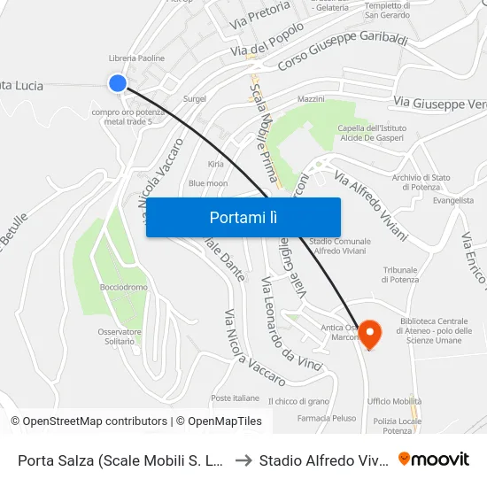 Porta Salza (Scale Mobili S. Lucia) to Stadio Alfredo Viviani map
