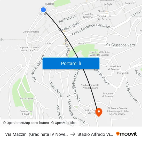 Via Mazzini (Gradinata IV Novembre) to Stadio Alfredo Viviani map