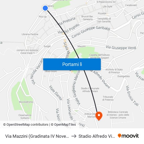 Via Mazzini (Gradinata IV Novembre) to Stadio Alfredo Viviani map