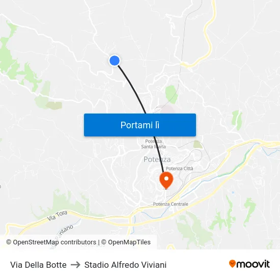 Via Della Botte to Stadio Alfredo Viviani map