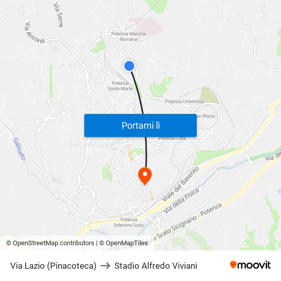 Via Lazio (Pinacoteca) to Stadio Alfredo Viviani map