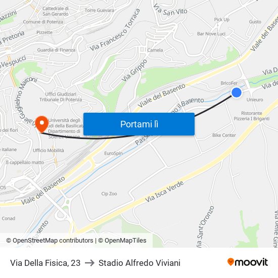 Via Della Fisica, 23 to Stadio Alfredo Viviani map