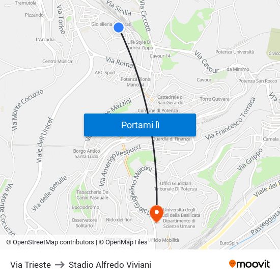 Via Trieste to Stadio Alfredo Viviani map