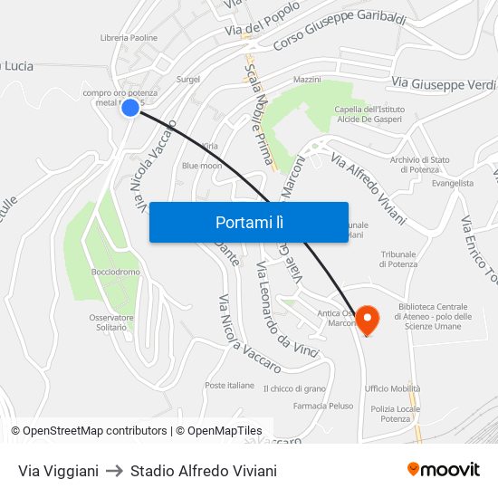 Via Viggiani to Stadio Alfredo Viviani map