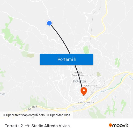 Torretta 2 to Stadio Alfredo Viviani map