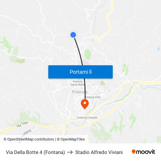 Via Della Botte 4 (Fontana) to Stadio Alfredo Viviani map